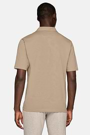 Organic Cotton Blend Jersey Polo Shirt, Beige, hi-res