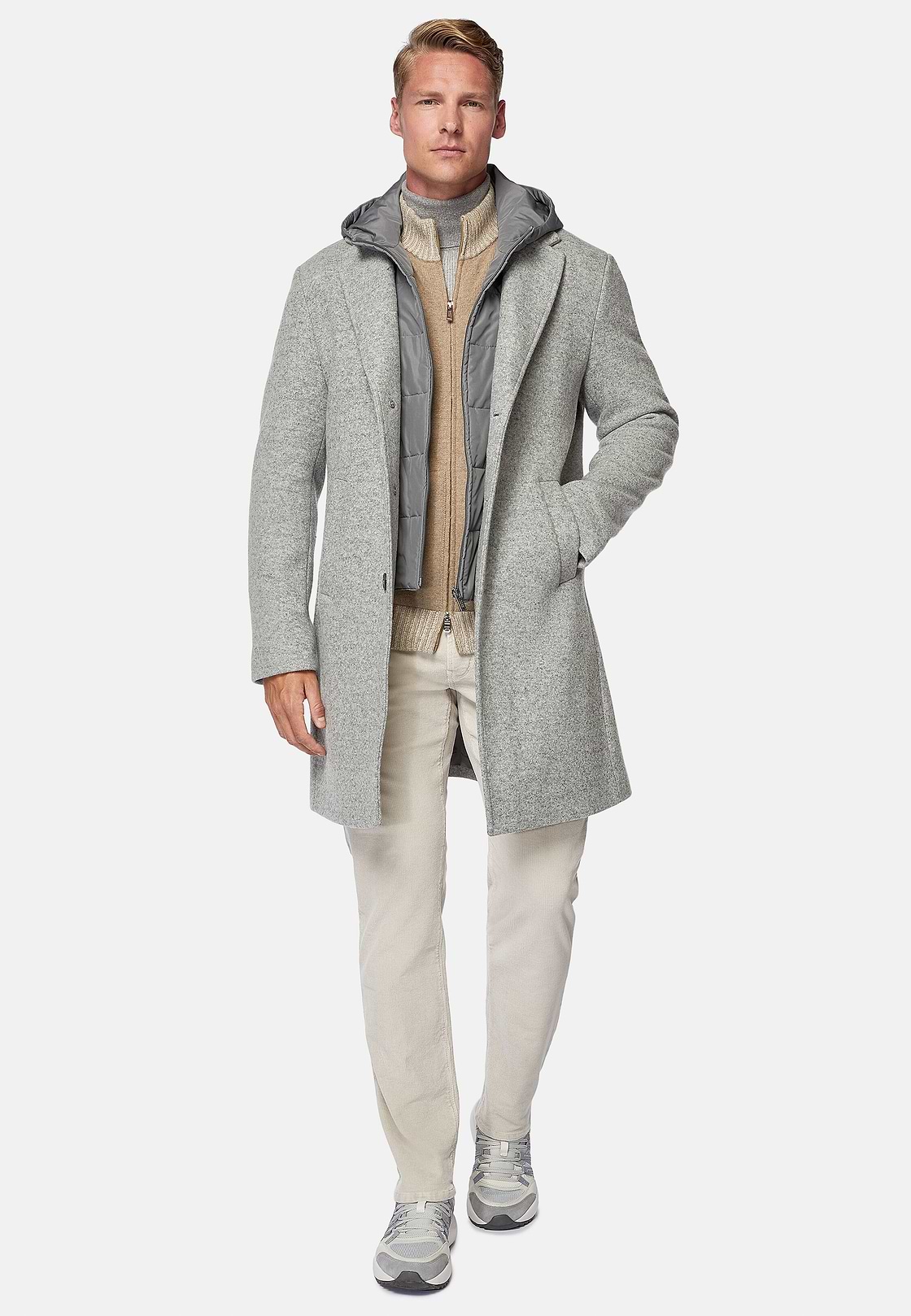 Manteau En Jersey De Laine Avec Plastron, Gris, hi-res