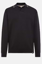 Black Cotton Open Neck Polo Jumper, Black, hi-res