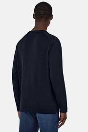 Cotton and Silk Crew Neck Jumper, Navy blue, hi-res