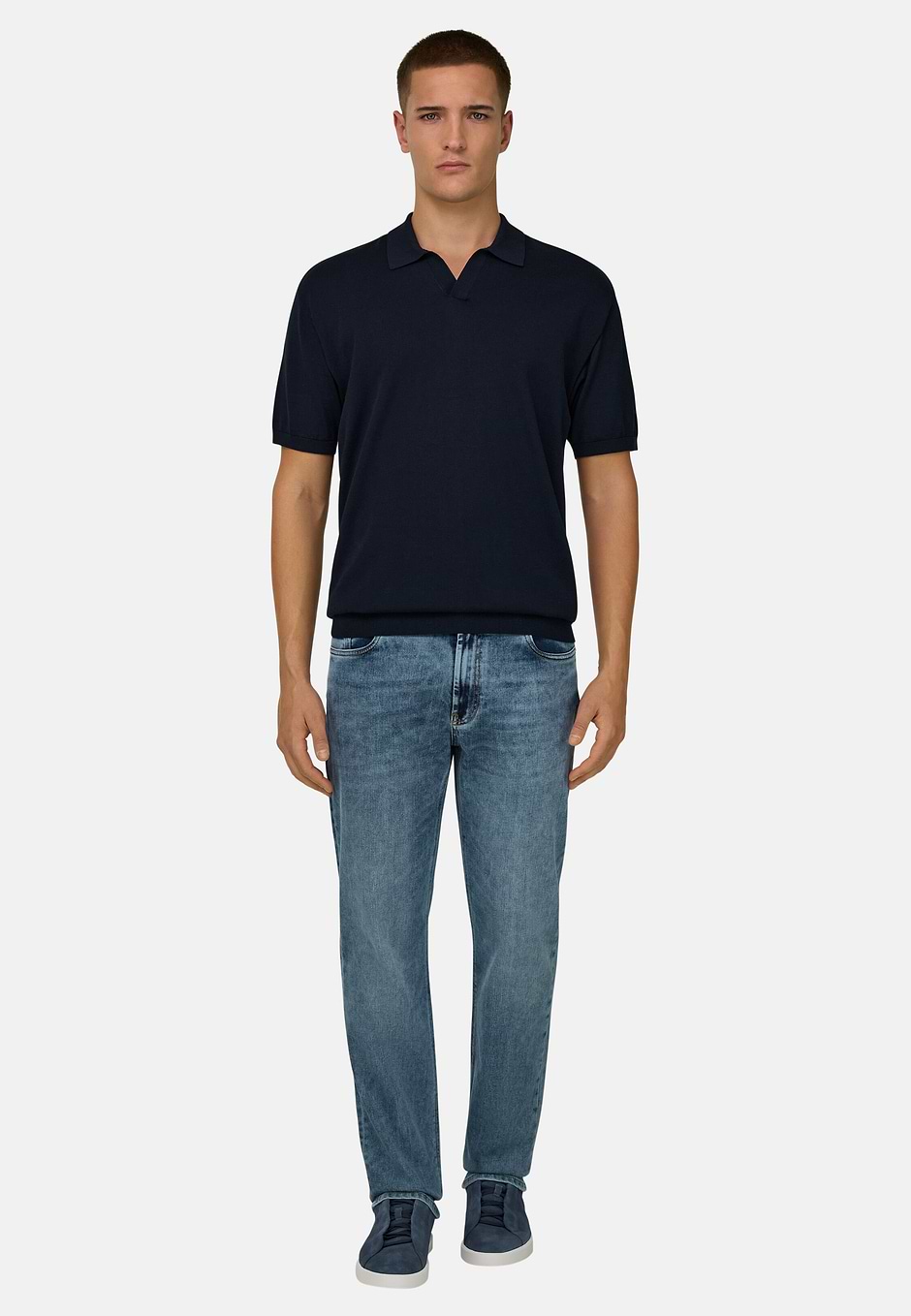 Gestricktes Poloshirt Aus Baumwolle Und Seide, Navy blau, hi-res