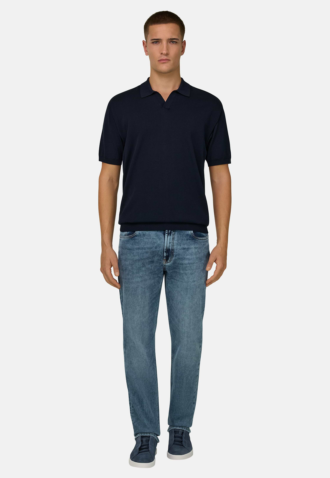 Polo Di Maglia In Cotone Seta, Navy, hi-res, 2