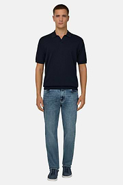Polo Di Maglia In Cotone Seta, Navy, thumb, 2