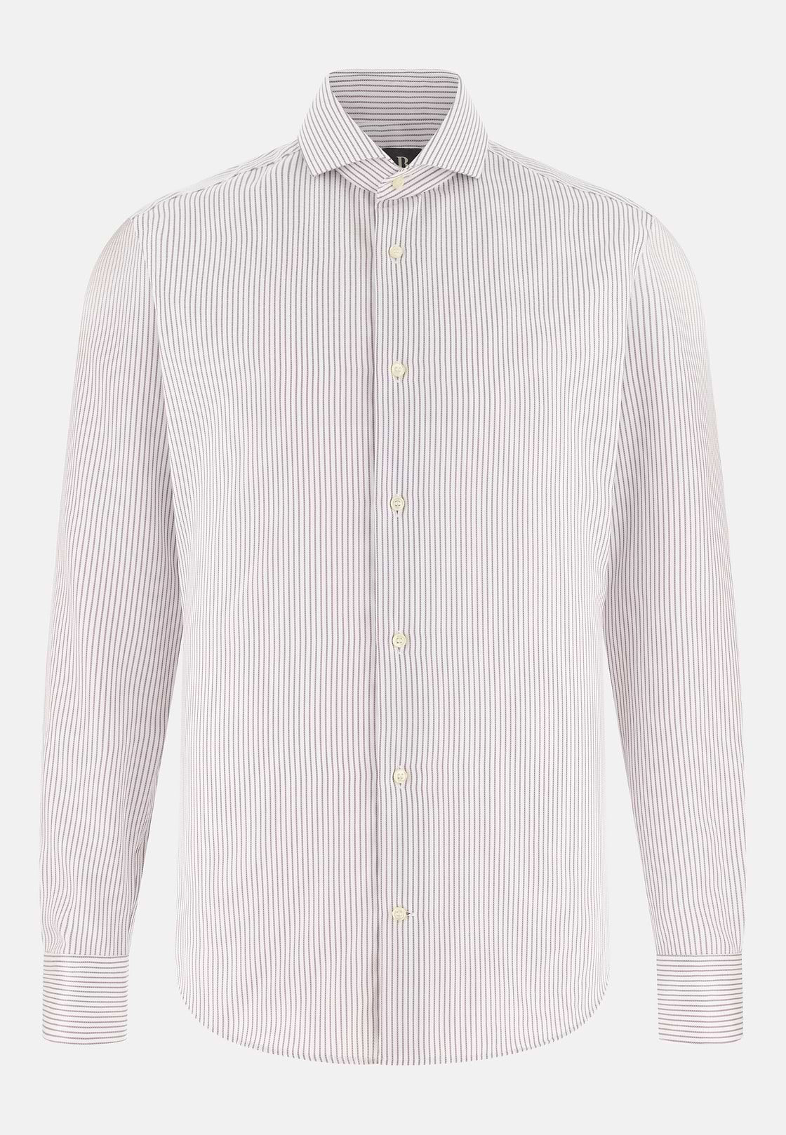Camicia A Righe In Cotone Slim Fit, Marrone, hi-res, 6