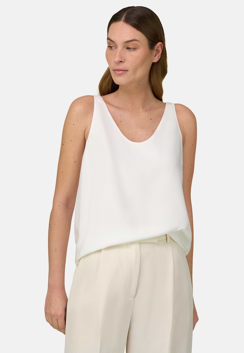 Regular Fit Viscose Silk Blend Top, Cream, hi-res