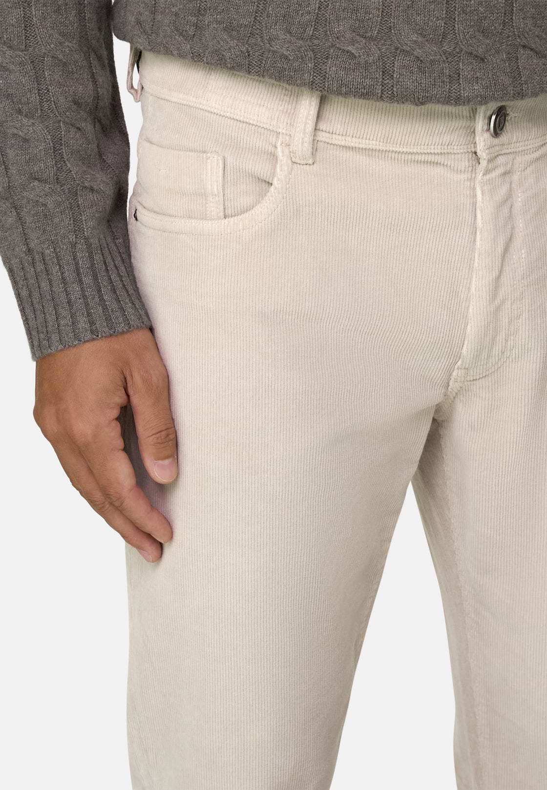 Jeans in Stretch Velvet, Sand, hi-res, 3