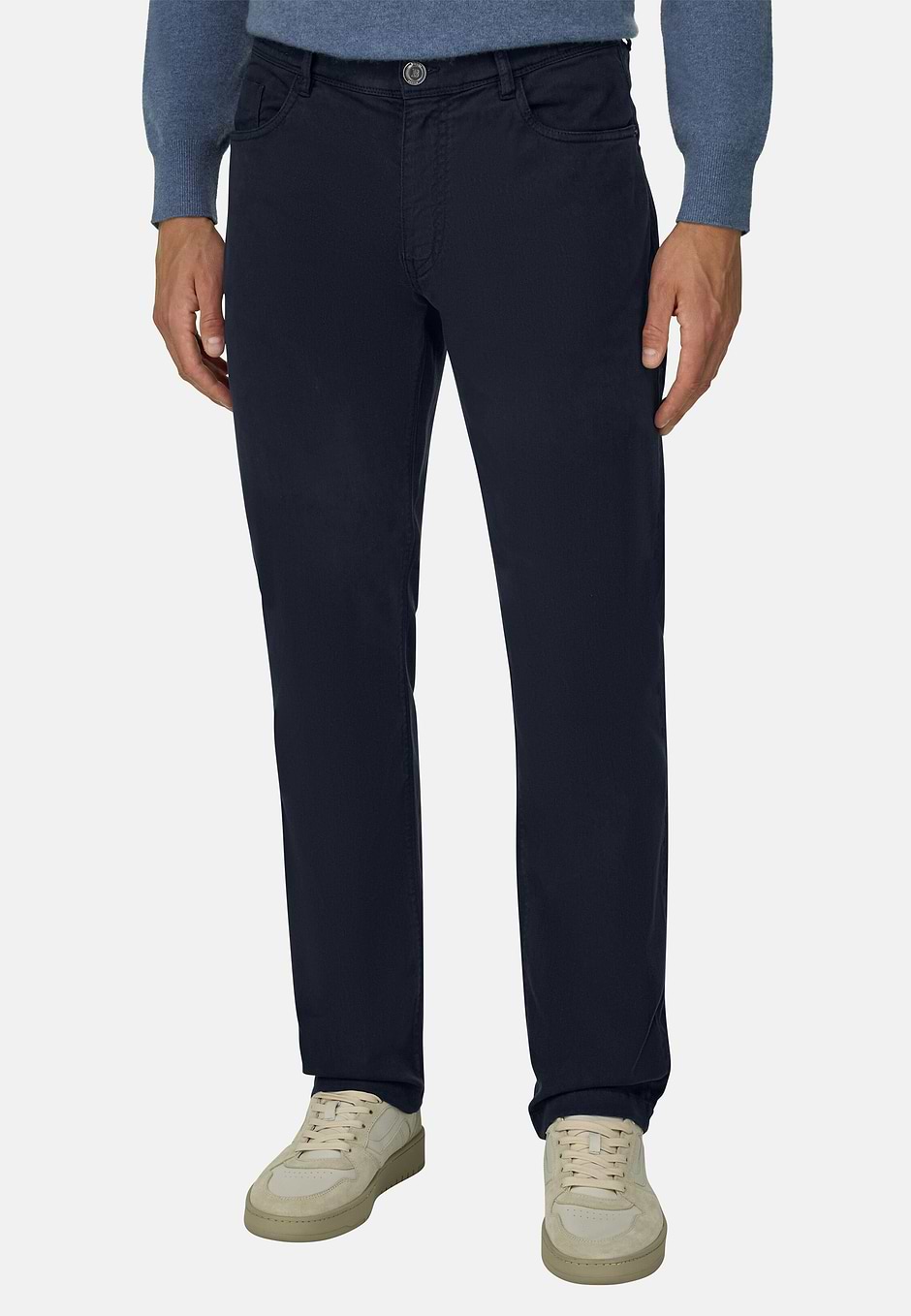 Jeans in Stretch Cotton Tencel, Navy blue, hi-res