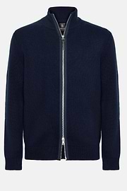 Navy Cashmere Full Zip Jumper, Navy blue, hi-res