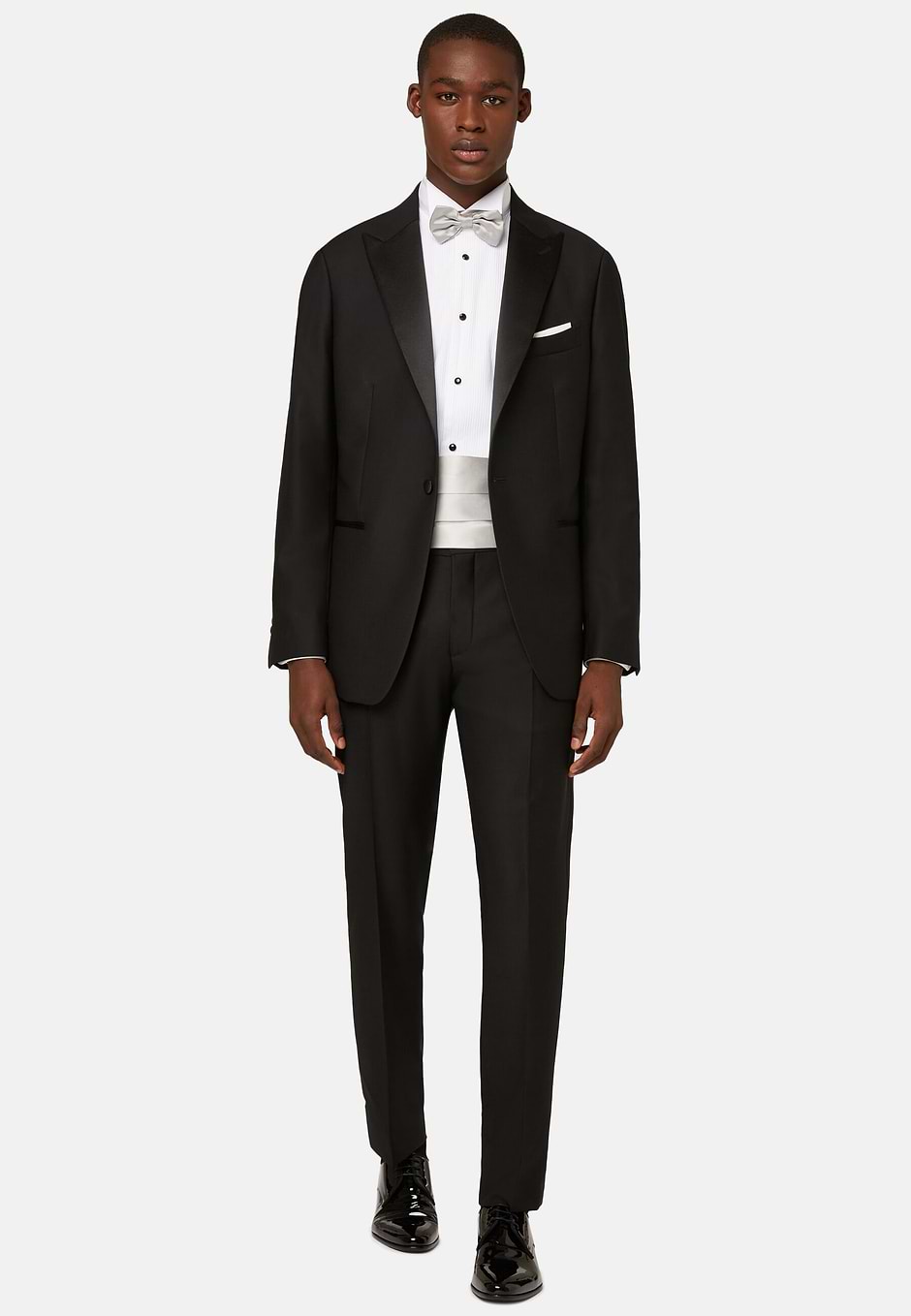 Black Wool Tuxedo with Spear Rever, , hi-res