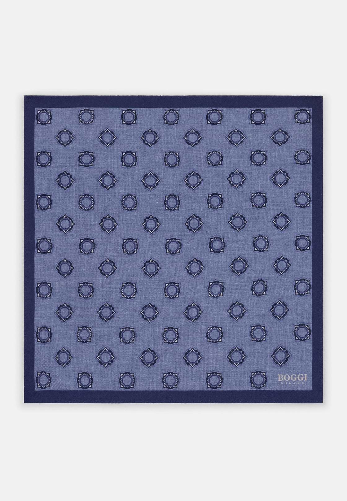 Pocket Square Double Print Medallion Pattern Silk, Light Blue, hi-res, 2