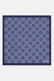 Pocket Square Double Print Medallion Pattern Silk, Light Blue, thumb, 2