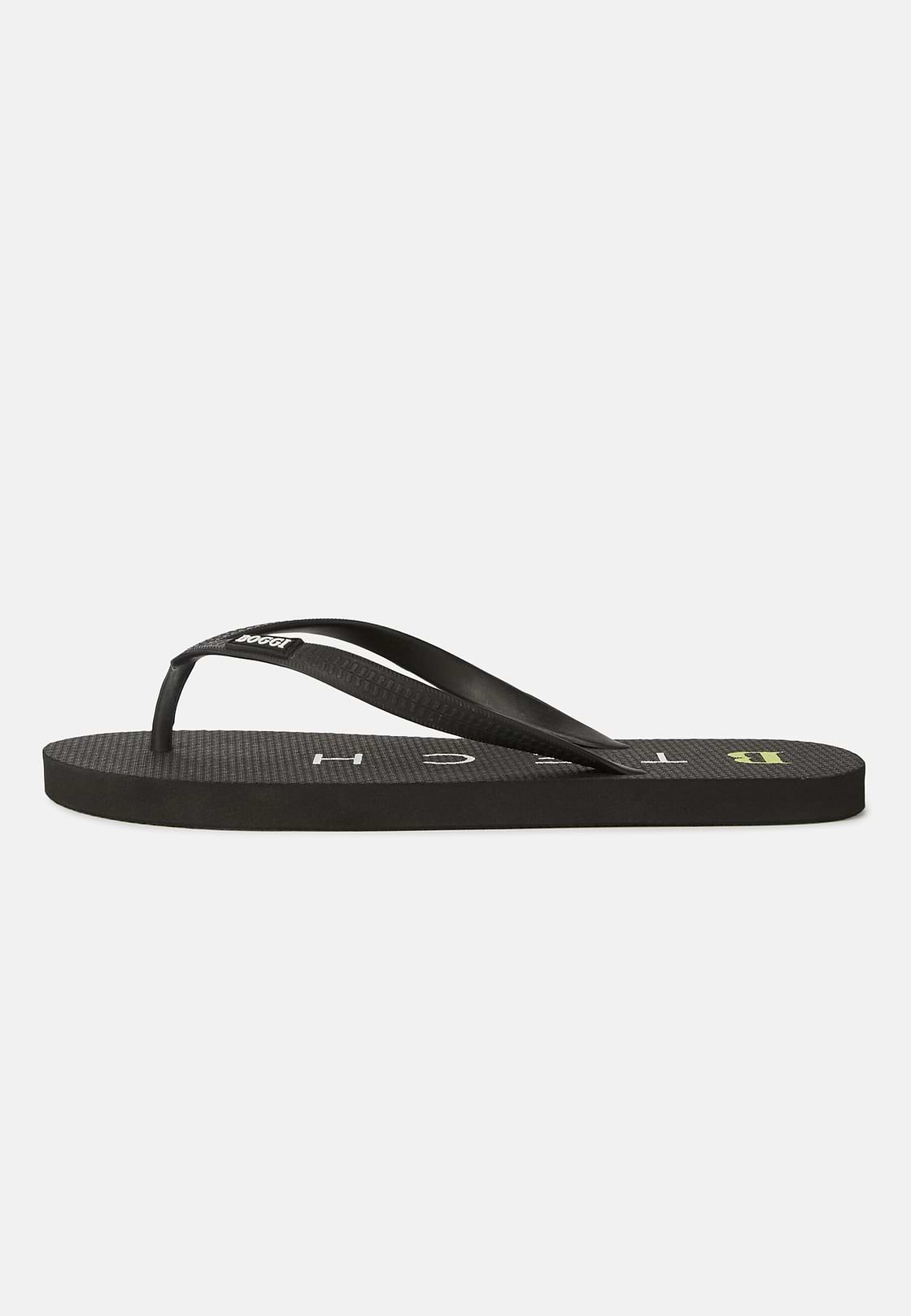 Black Printed Rubber Flip-Flops, Black, hi-res