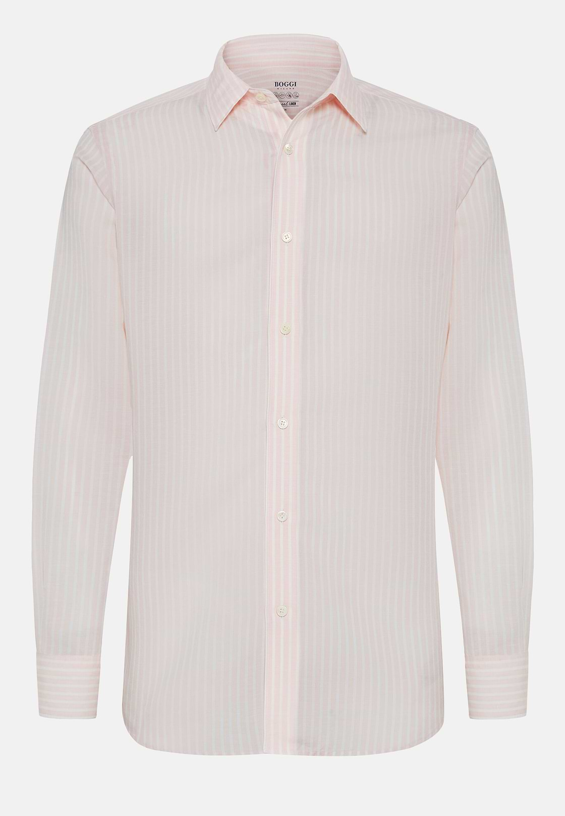 Camicia A Righe Rosa In Tencel Lino Regular Fit, Rosa, hi-res