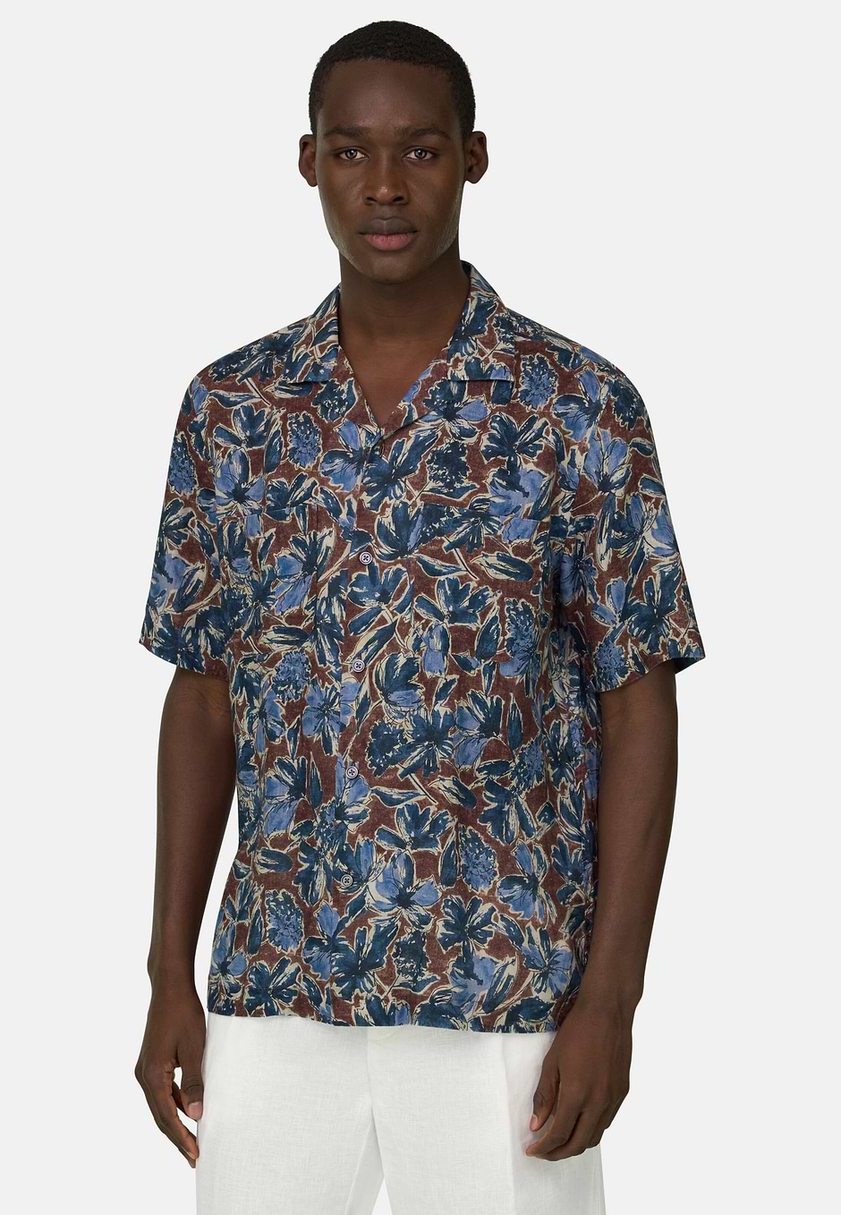 Regular Fit Printed Linen Shirt, Burgundy, hi-res