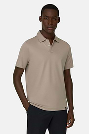 Pima Interlock Button Polo, Taupe, thumb, 2
