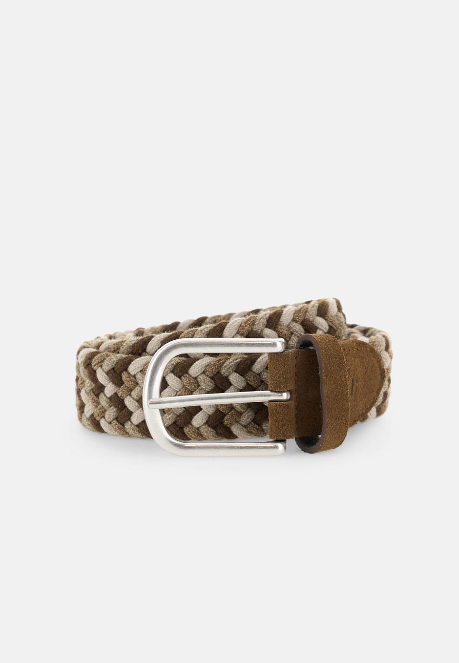 Woven Stretch Wool Blend Belt, Brown, hi-res