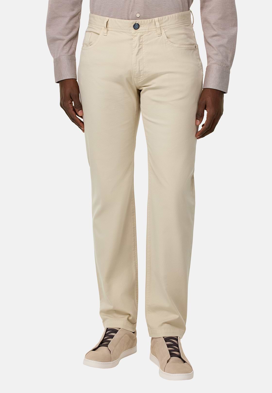Stretch Cotton 5-Pocket Trousers, Beige, hi-res