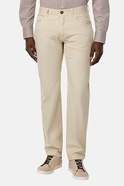 Stretch Cotton 5-Pocket Trousers, Beige, hi-res