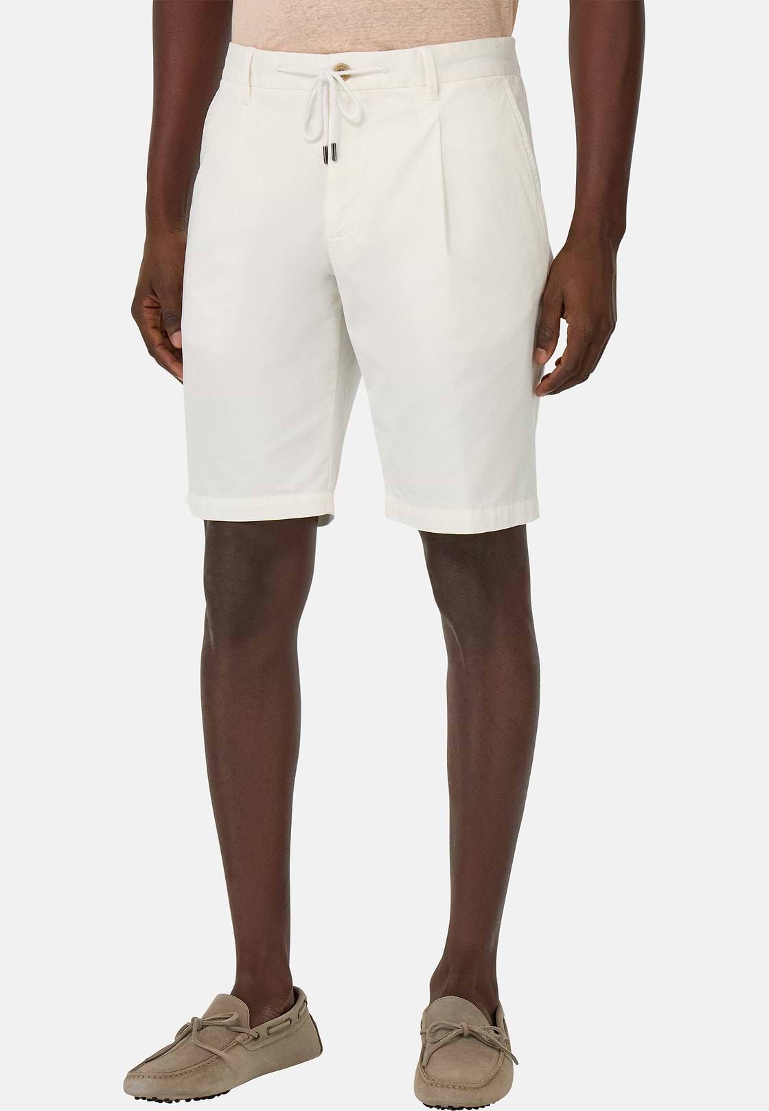 Stretch Cotton Summer Bermuda Shorts, White, hi-res
