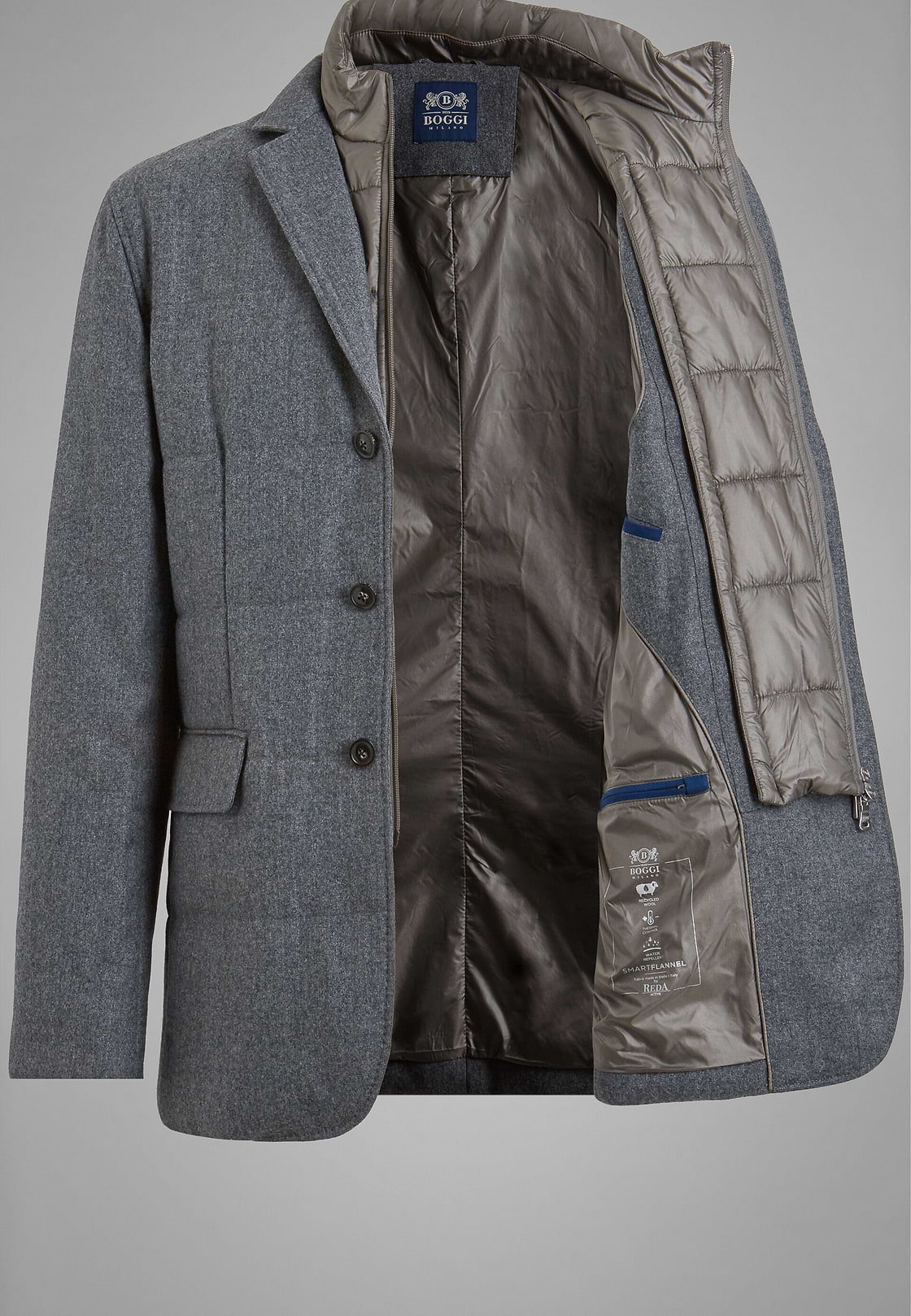 Flannel Quilted Jacket With Bib, Grey, hi-res, 5