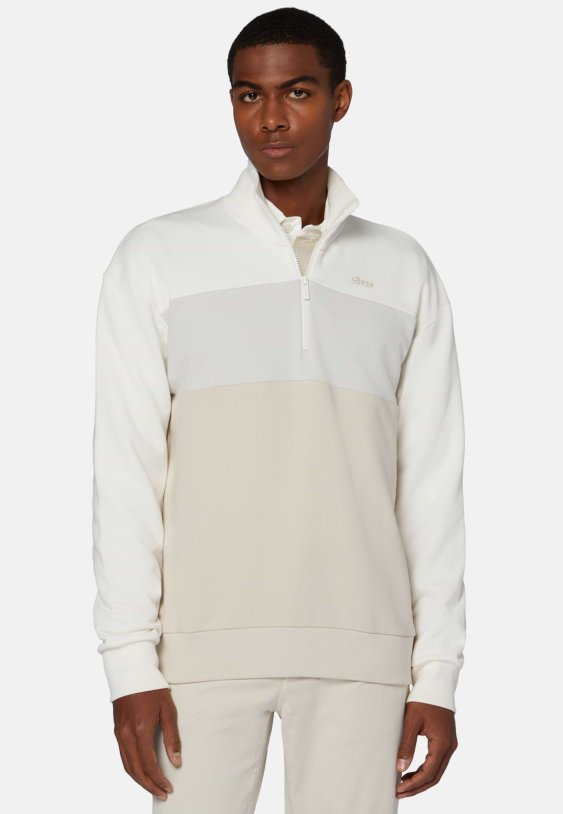 Half Zip Sweatshirt In Organic Cotton Blend, White, hi-res