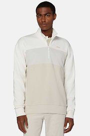 Half Zip Sweatshirt In Organic Cotton Blend, White, hi-res