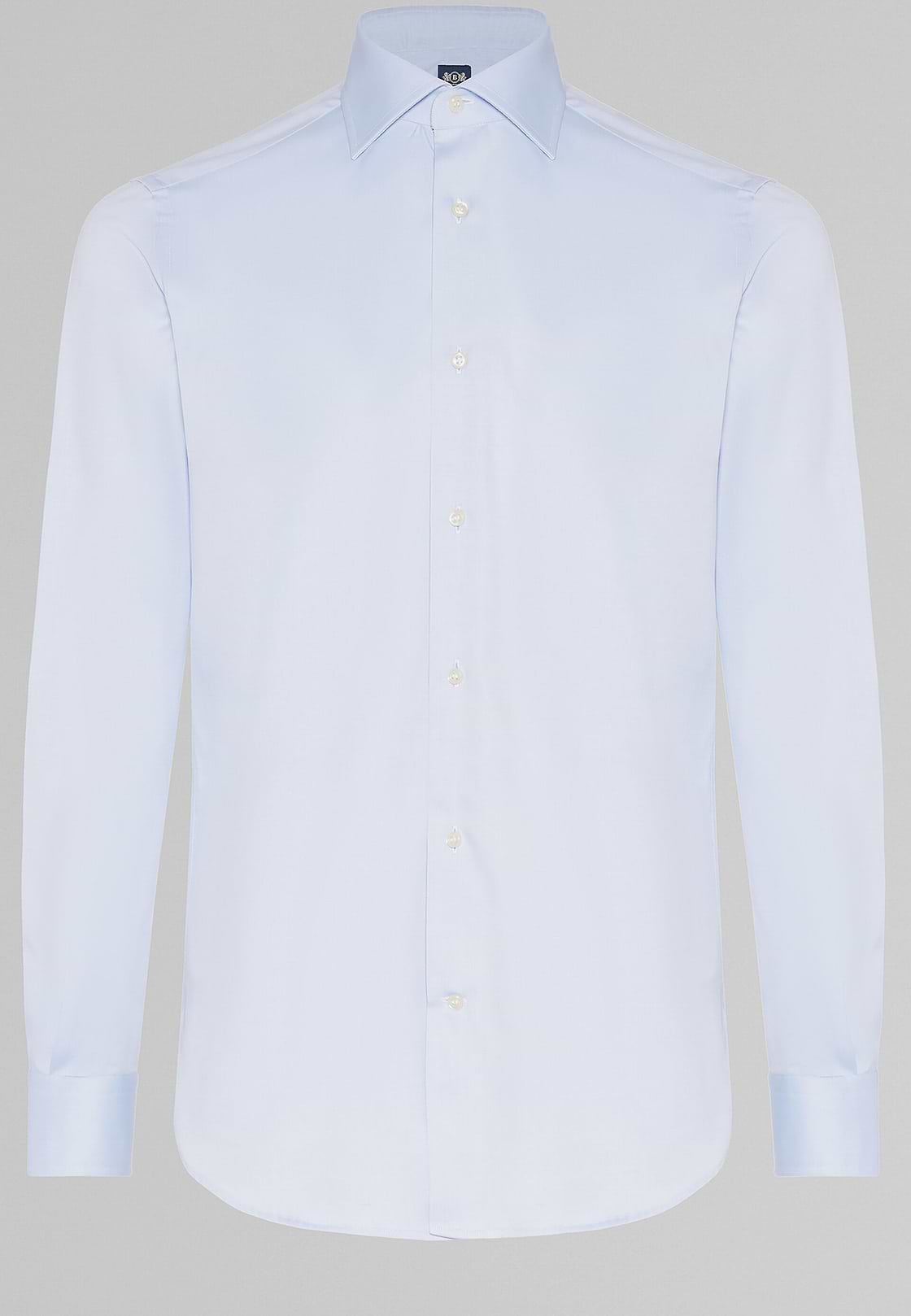 Camisa azul de pin point de algodón regular fit, , hi-res, 3