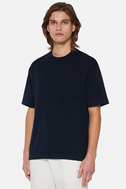 Navy Pima Cotton Knitted T-Shirt, Navy blue, hi-res