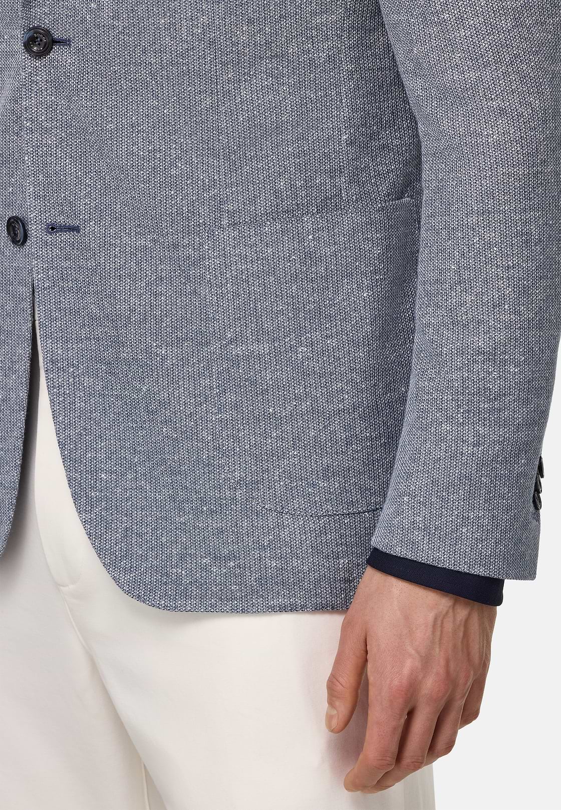 Chaqueta Jaspeada De Lino Algodón B Jersey, Azul, hi-res