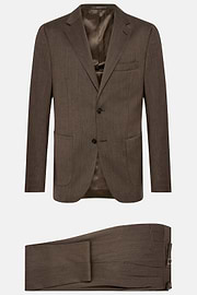 Brown Stretch Wool Suit, Brown, hi-res