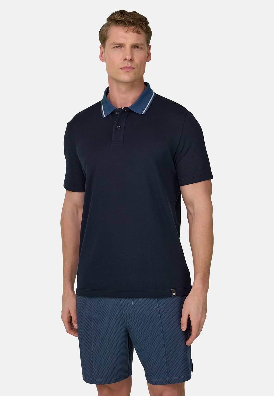 High-Performance Piqué Polo Shirt with S-Cafè® Yarn, Navy blue, hi-res
