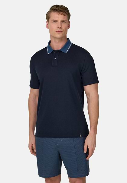 Wysokiej jakości koszulka polo z tkaniny typu pika z wełną S-Cafè®, Navy blue, hi-res