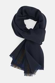Scarf with Contrasting Stripes in Wool Blend, Navy blue, thumb, 2