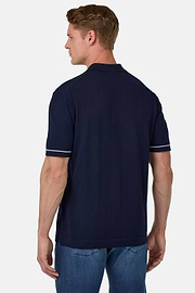 Cotton Crêpe Knit Polo Shirt, Navy blue, hi-res