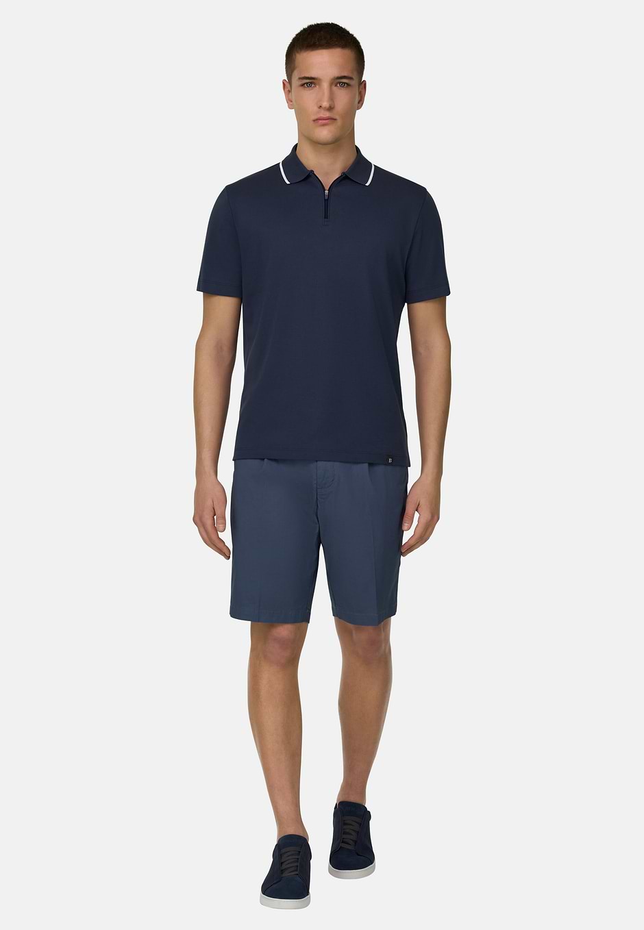 Pima Interlock Half Zip Polo, Navy blue, hi-res