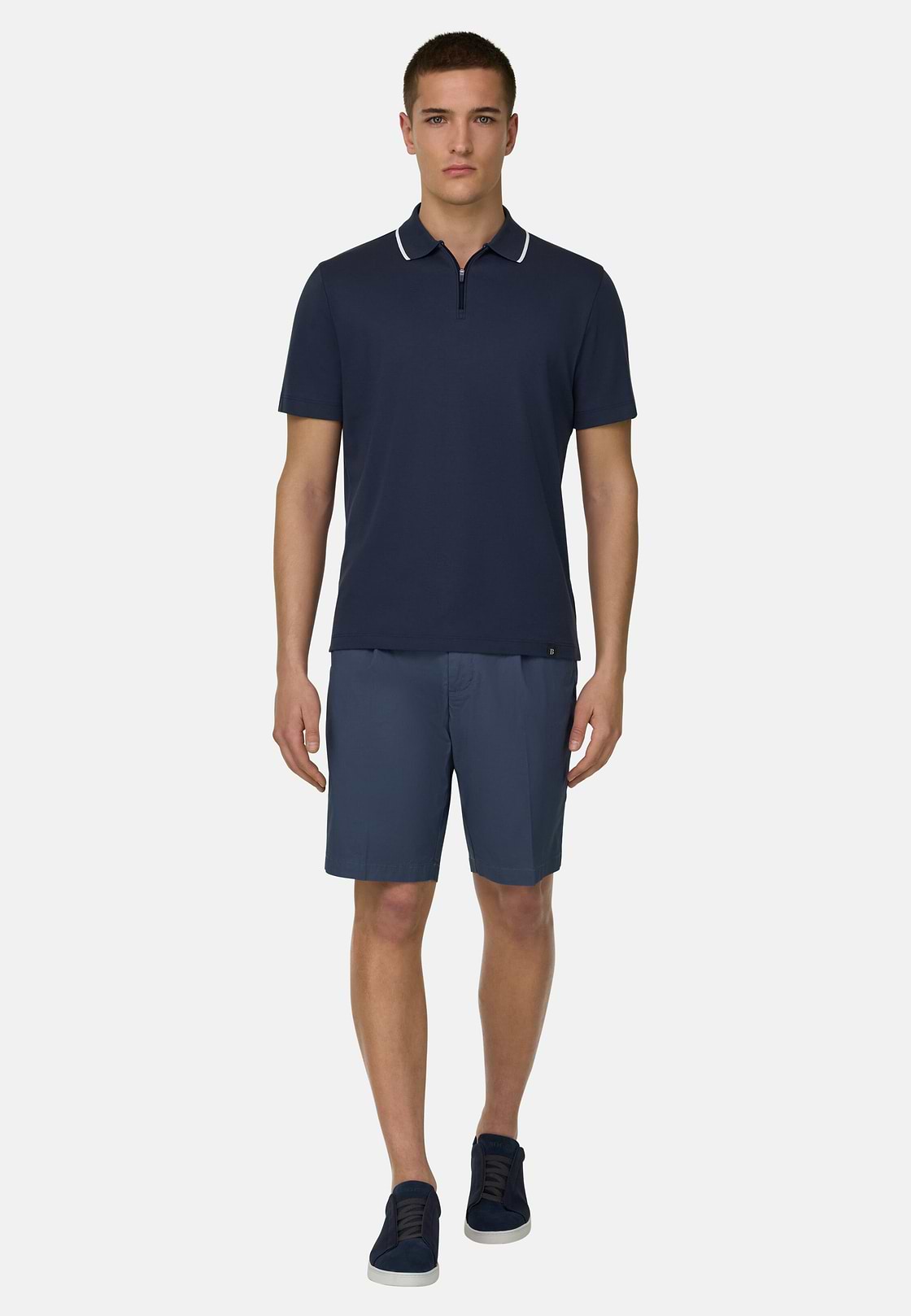 Supima Interlock Half Zip Polo, Navy blue, hi-res, 1