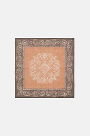 Macro Patterned Linen Pocket Square, Orange, hi-res
