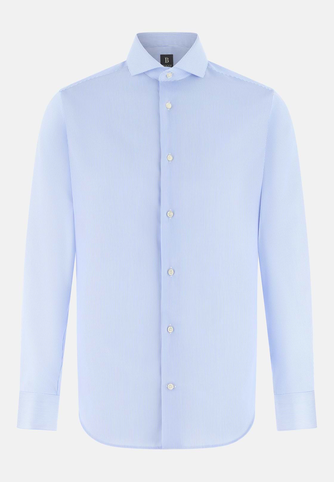 Slim Fit Striped Cotton Shirt, Light Blue, hi-res, 6