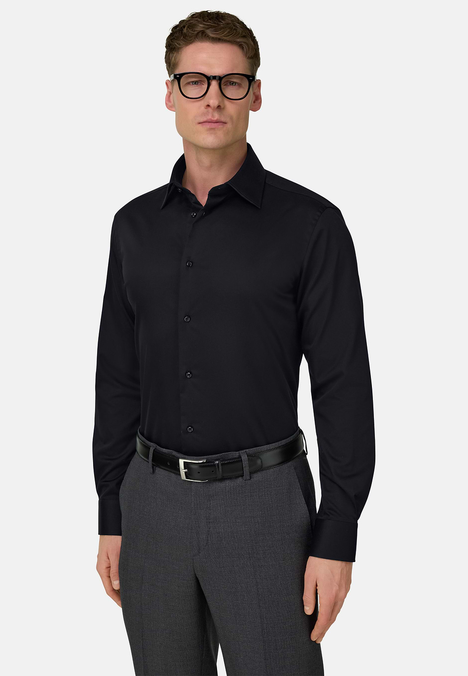 Shirt in Cotton Satin Regular Fit, Black, hi-res