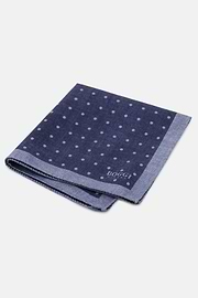 Pocket Square Double Print Polka Dot Silk, Blue, thumb, 1
