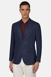 Micro Textured Jacket in Pure Linen, Blue, thumb, 1