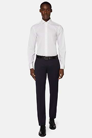 Pants in Stretch Knitted Wool, Navy blue, hi-res