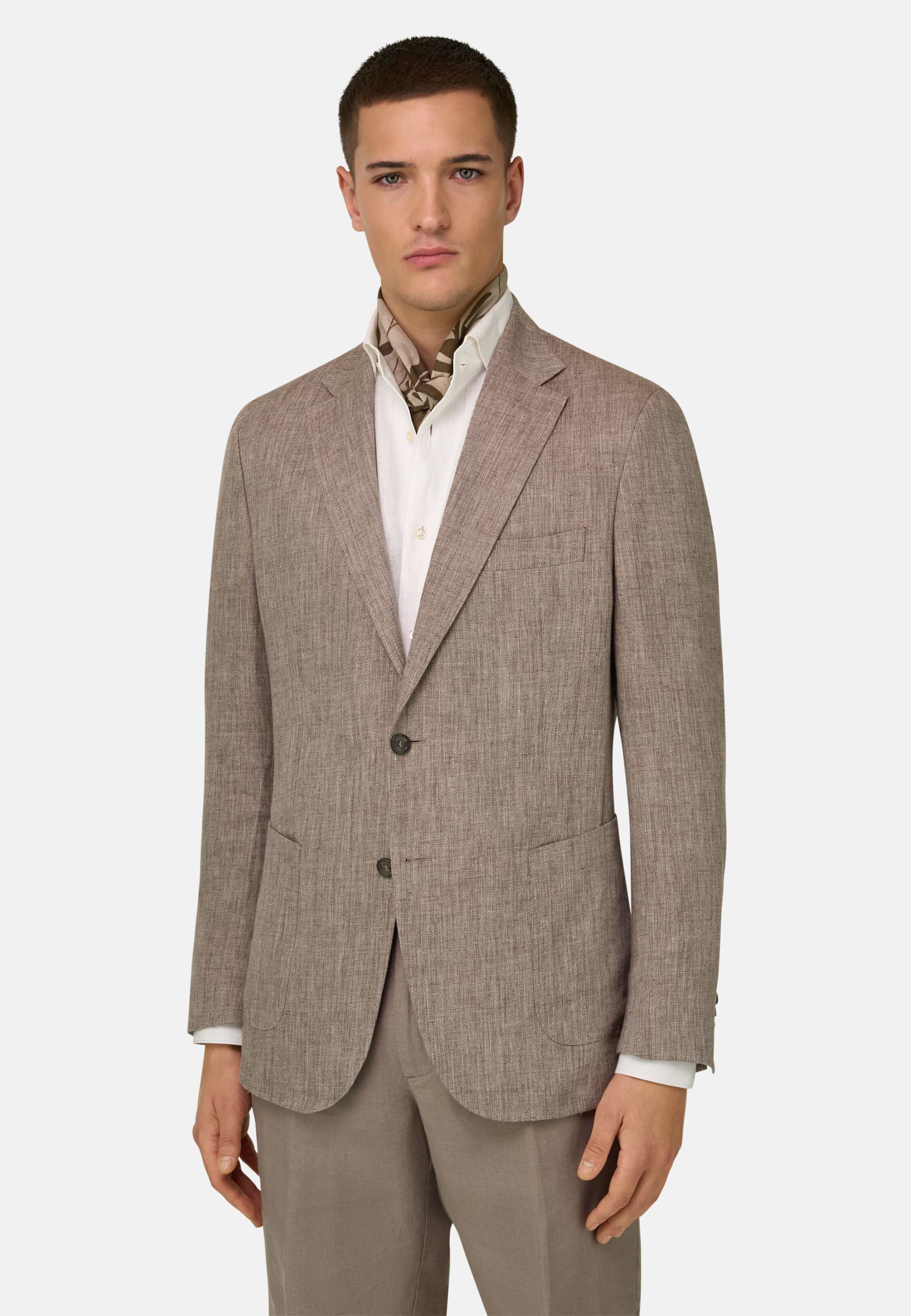 Men's Mélange Pure Linen Jacket, Brown | Boggi Milano