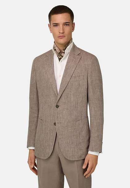 Mélange Pure Linen Jacket, Brown, hi-res