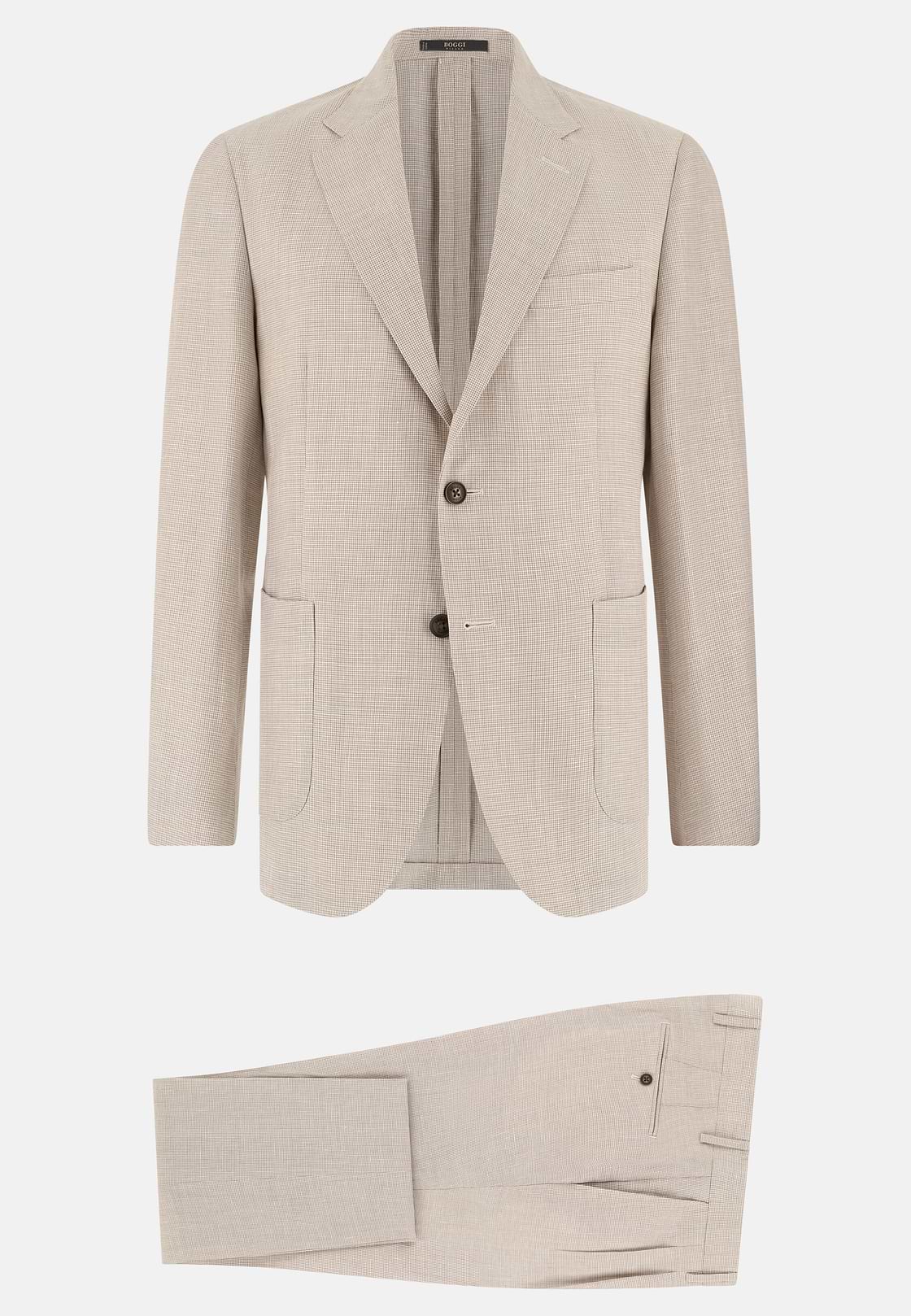 Pied De Poule Linen Wool Silk Suit, Beige, hi-res, 6