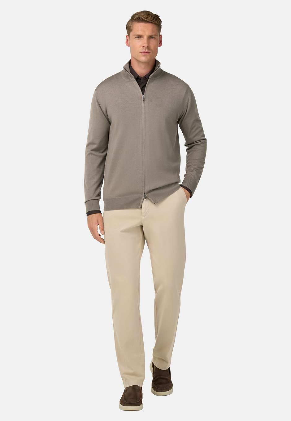 Gilet En Laine Mérinos, Taupe, hi-res