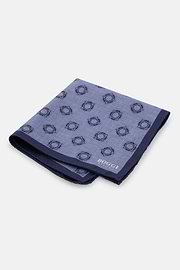 Pocket Square Double Print Medallion Pattern Silk, Light Blue, thumb, 1