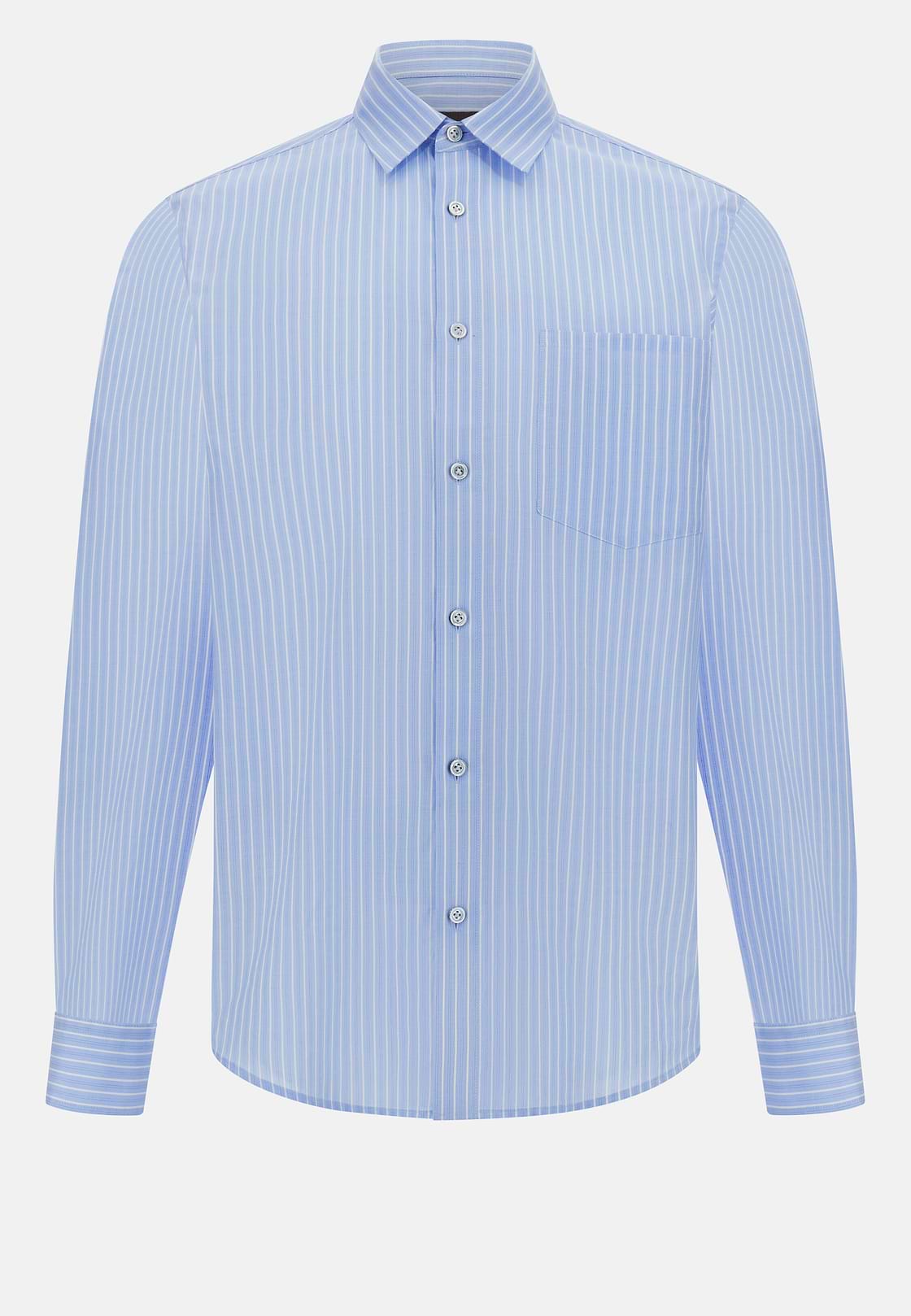 Camicia In Popeline Di Cotone A Righe Regular, Azzurro, hi-res