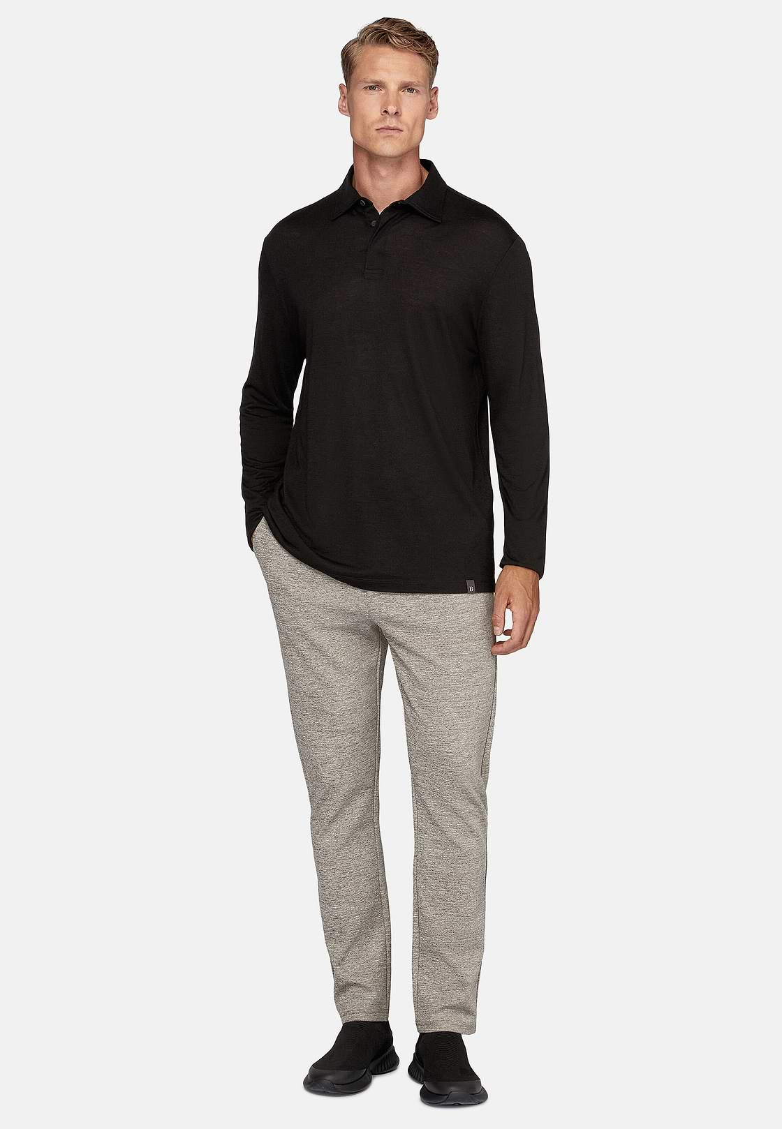 Tencel Wool Polo Shirt, Black, hi-res