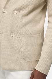 Double-Breasted Knitted Jacket in Cotton Crêpe, Sand, hi-res